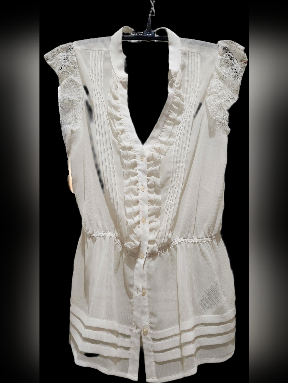 Guess Los Angeles, Women’s White Lace-Trim Button Front Blouse